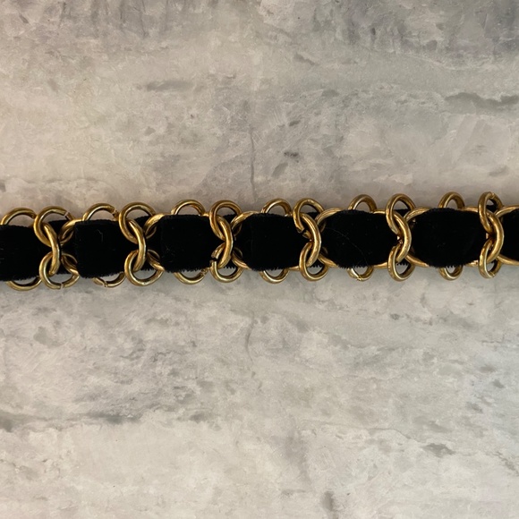 Black Velvet and Gold Metal Chain belt